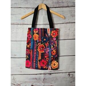 Bright floral canvas tote 17"×14"